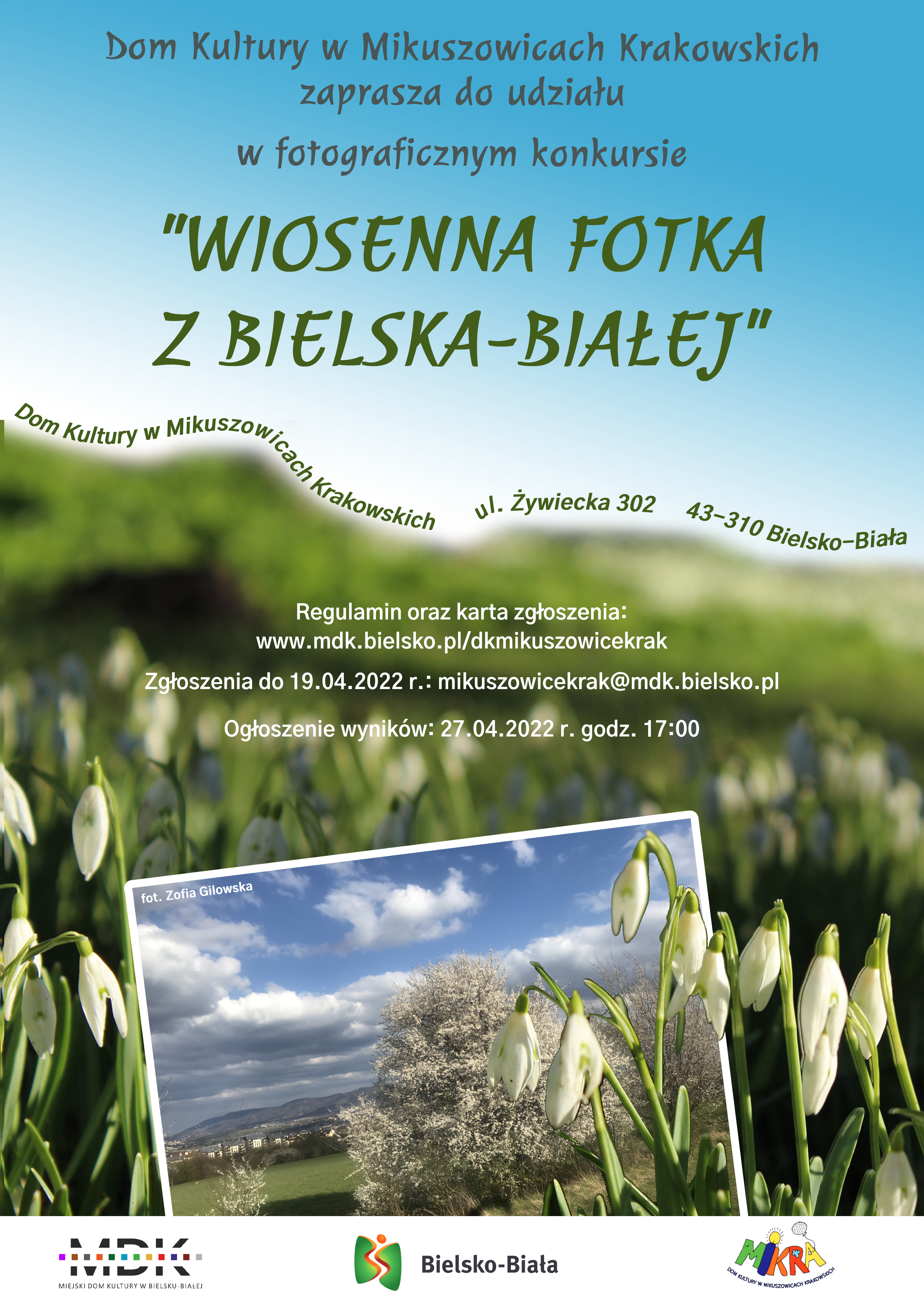 Fotografie wraz z wypełnioną kartą zgłoszenia można przesyłać do 19 kwietnia br. na adres mikuszowicekrak@mdk.bielsko.pl